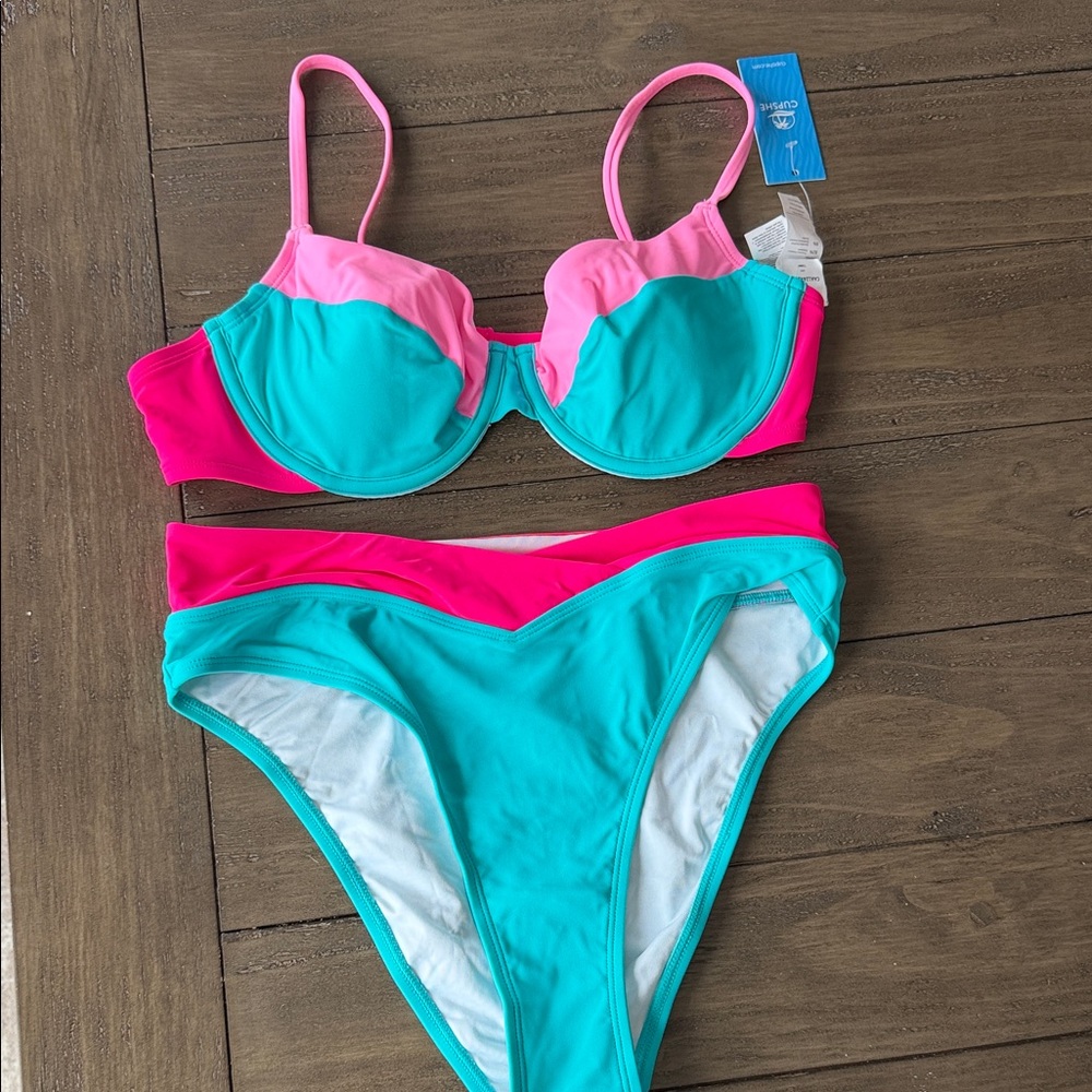 Cupshe Pink and Teal Bikini Set